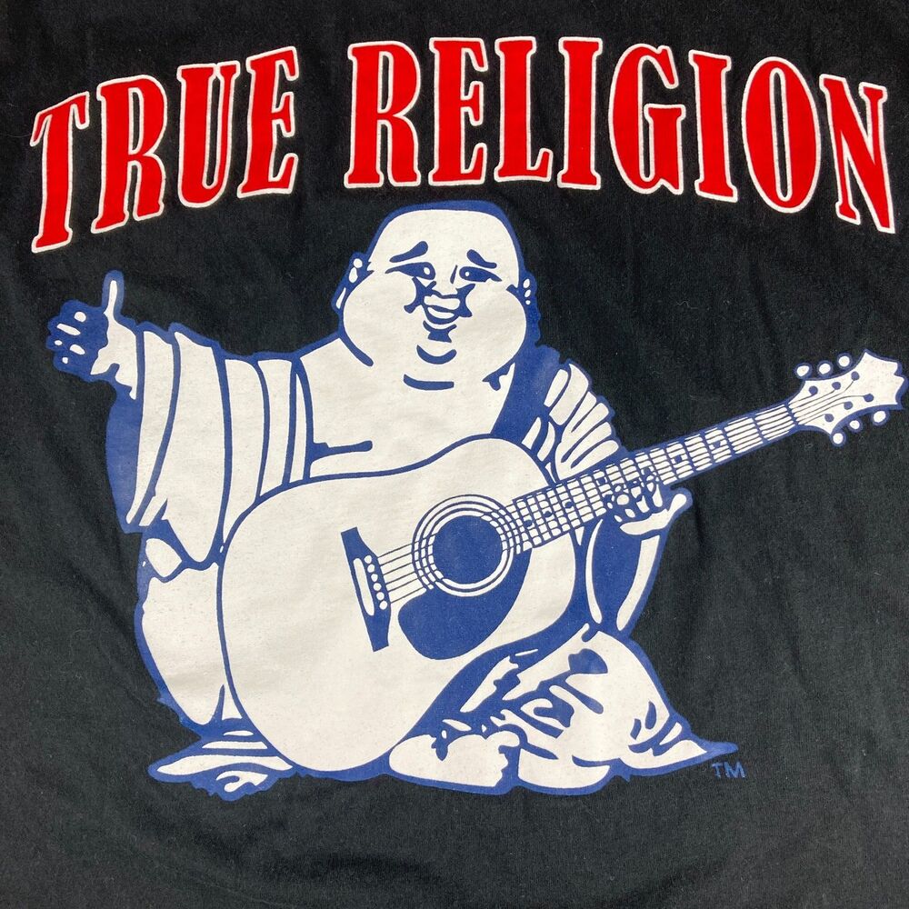 True Religion Buddha Guitar T Shirt Mens Large Black Graphic Tee